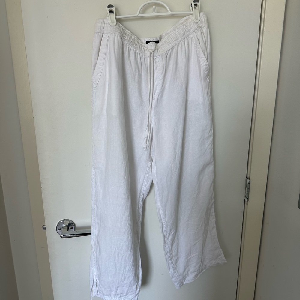 Jones New York White Linen Pants Relaxed Fit Elastic Waist